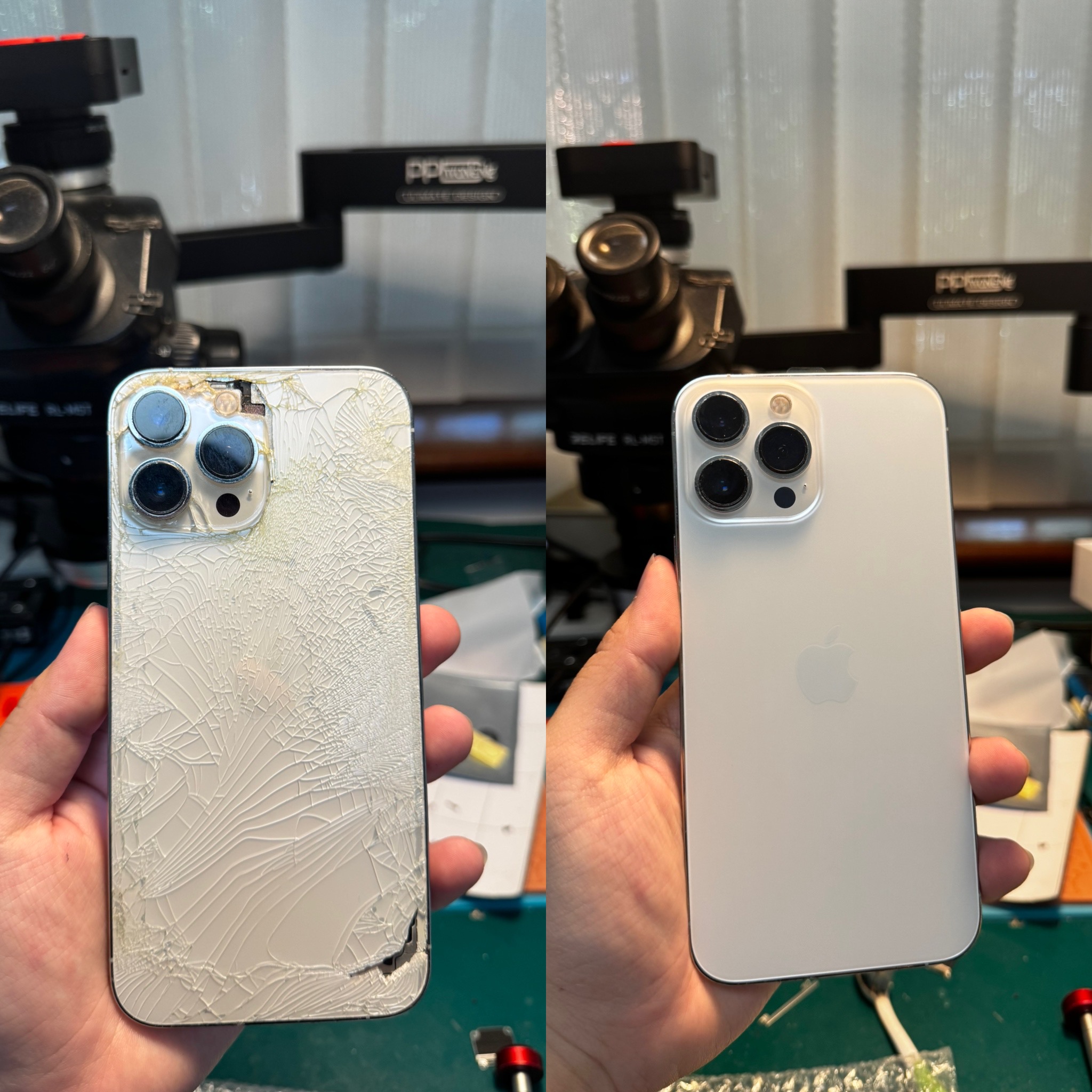 Phone back glass repair work by V Tech Express